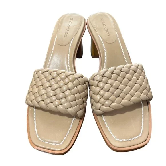 Bernardo Bethesda Woven Leather Beige Sandal Wood Block Heel Mule Womens Size 11 - Picture 6 of 8